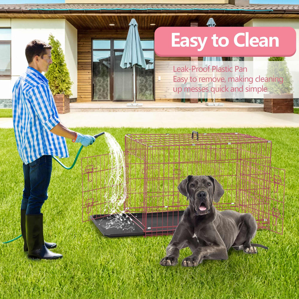 Foldable Double Door 48" Dog Crate with Leak-Proof Tray T9862