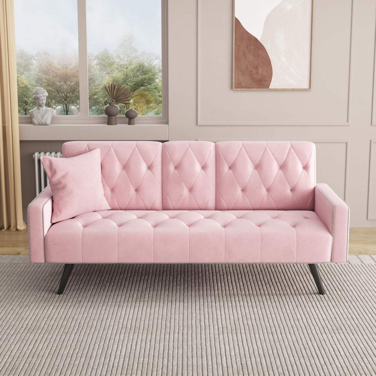 Pink Velvet Futon Sofa Bed Y411344
