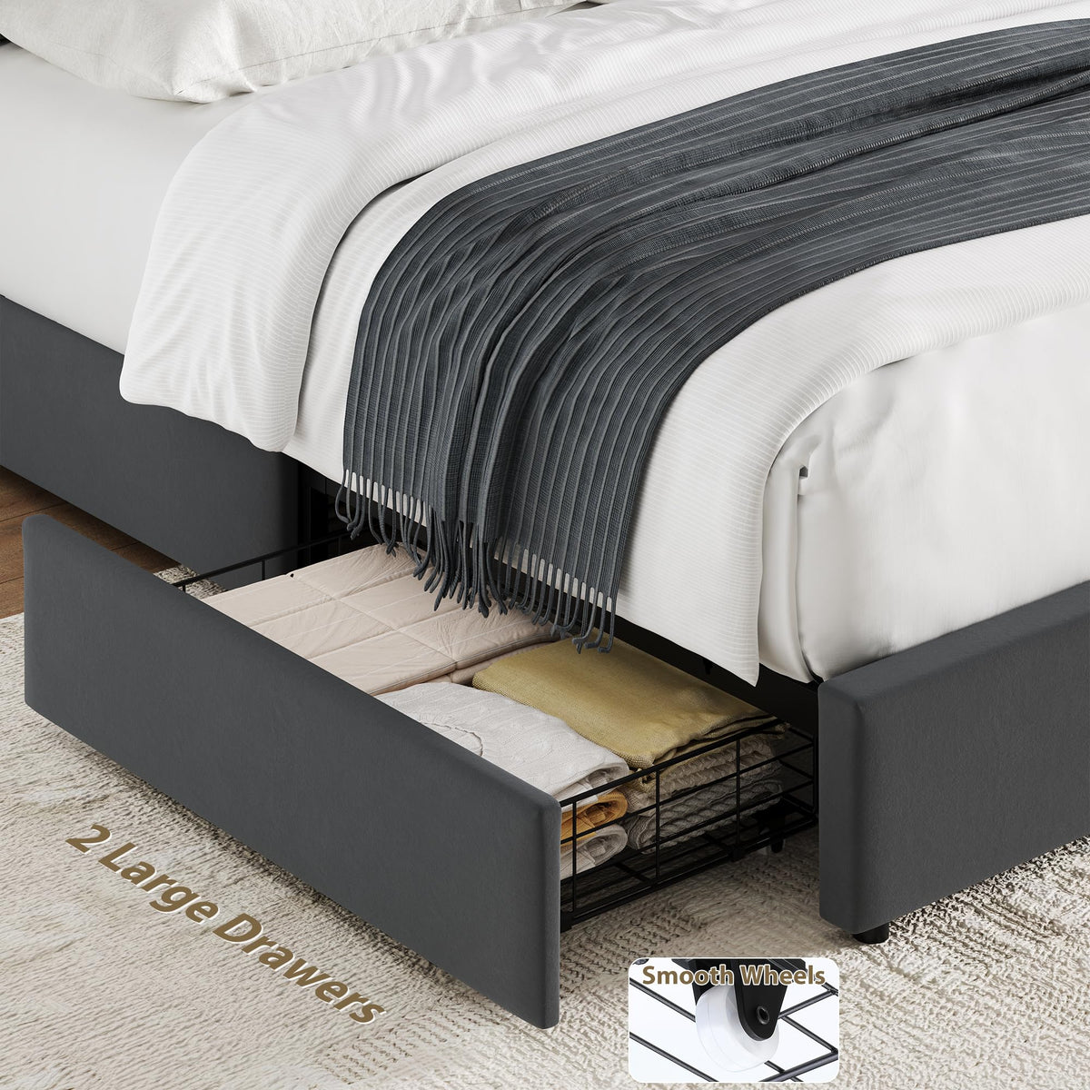 Twin Upholstered Platform Bed Frame with Storage Headboard B668