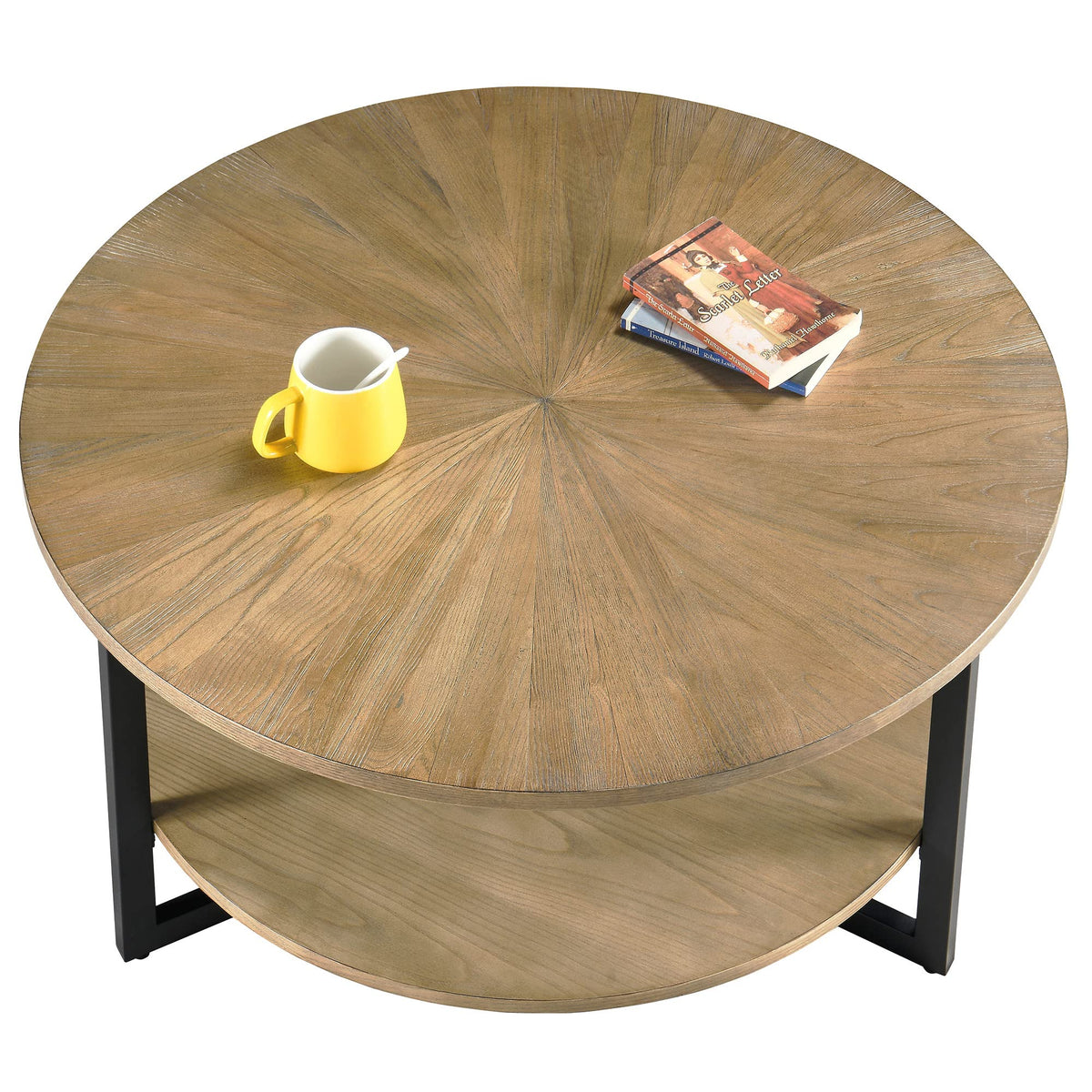 33.5" Round 2-Tier Wood Coffee Table with Storage F298529