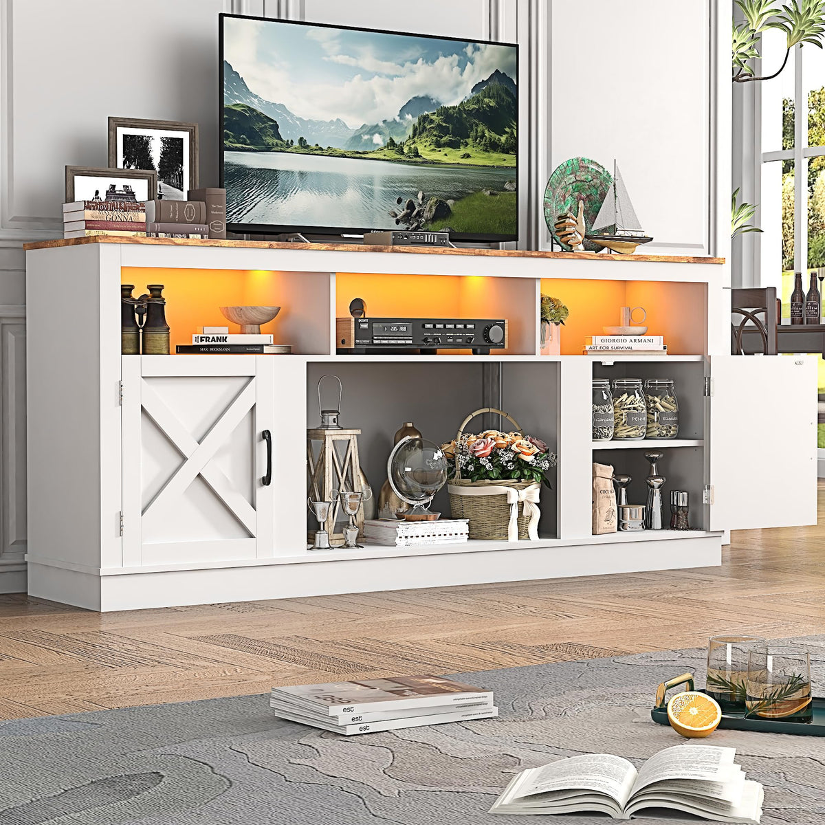 Farmhouse TV Stand for 70/75/80 Inch TV, White S689776