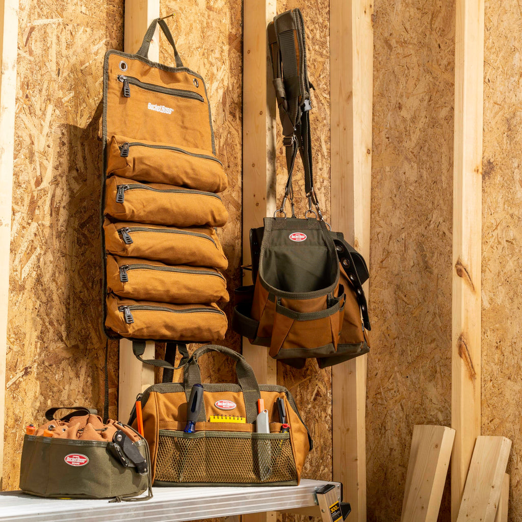 Tool Belt with Suspenders, 12 pockets, Brown, 52 Inch H173577